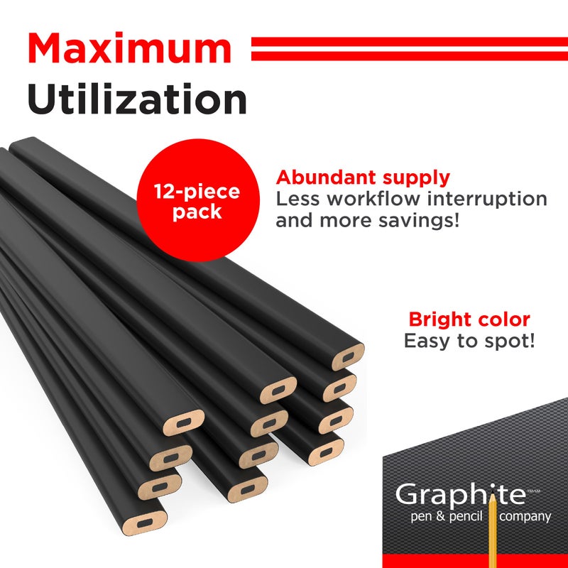 GRAPHITE Hard Lead Carpenter Pencils Bulk - (1) Pack of 12 Pieces Lumber Wooden Pencil #2 (HB) - Black - Image 3